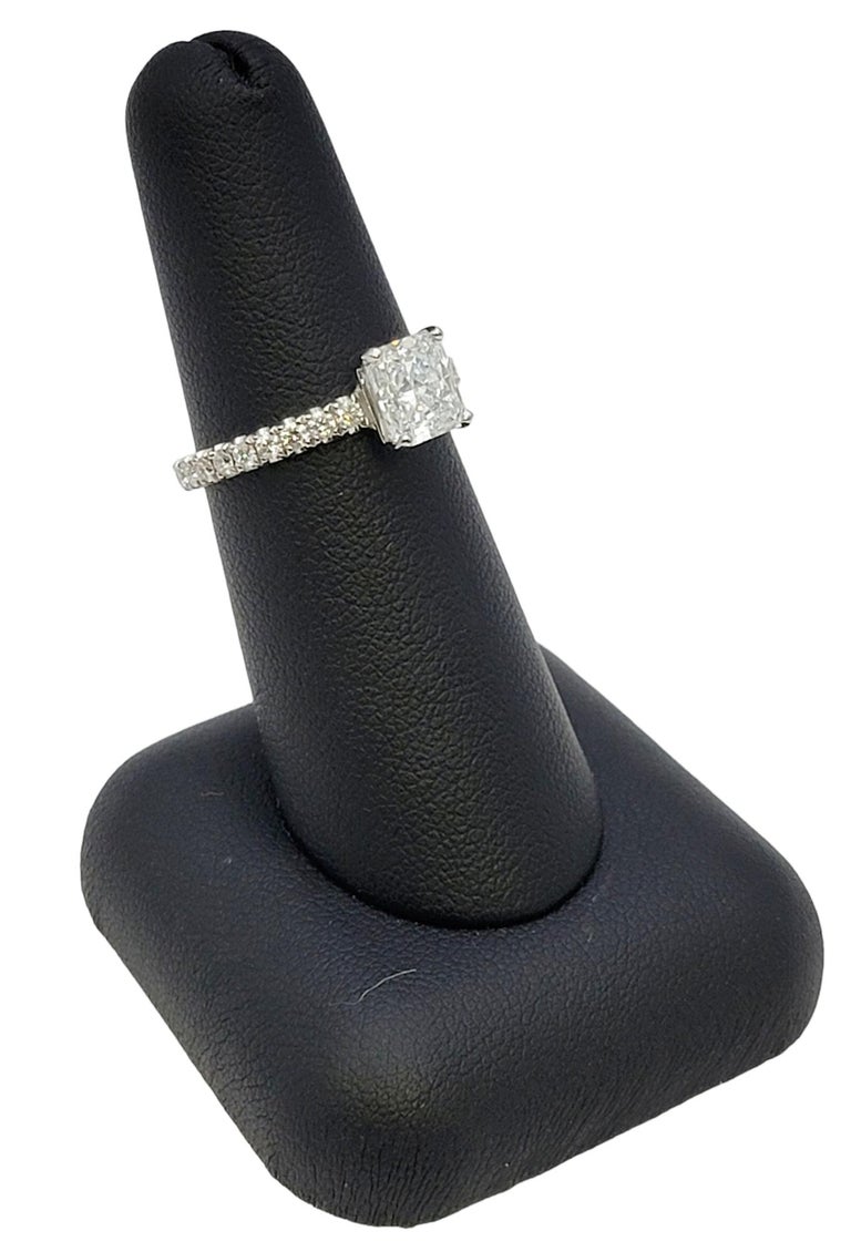 1.51 Carat GIA Radiant Cut Diamond Platinum Engagement Ring Pave Diamond Band For Sale 5