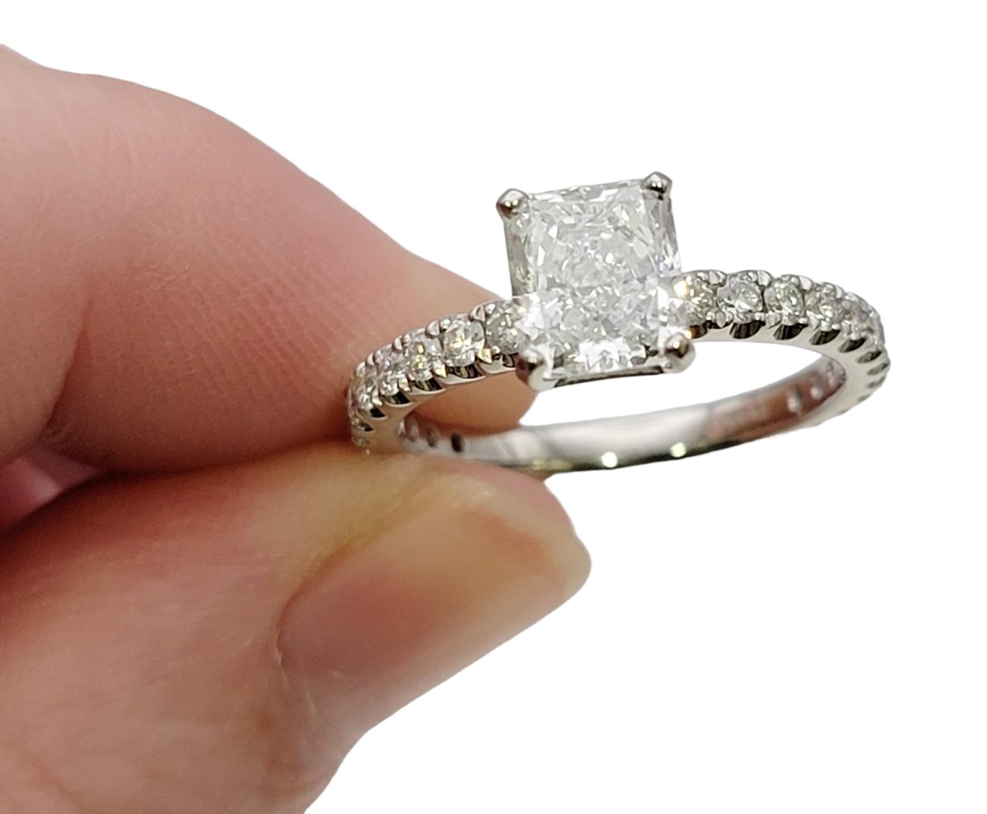 1.51 Carat GIA Radiant Cut Diamond Platinum Engagement Ring Pave Diamond Band 5