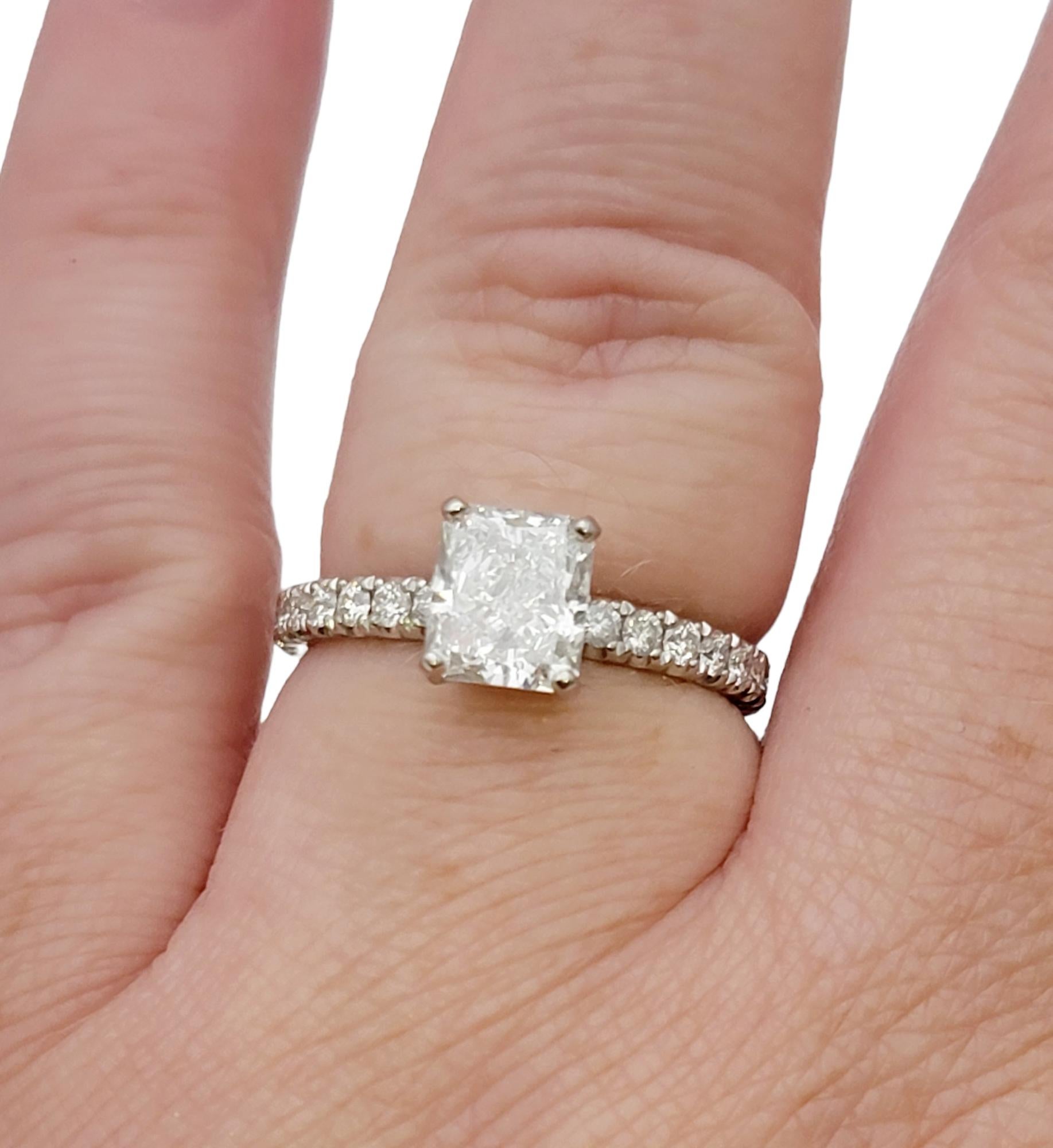 1.51 Carat GIA Radiant Cut Diamond Platinum Engagement Ring Pave Diamond Band 7