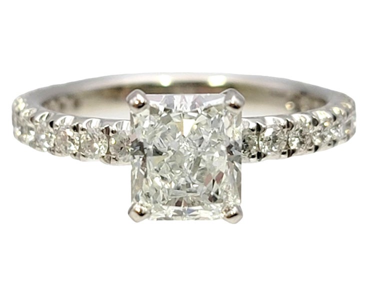1.51 Carat GIA Radiant Cut Diamond Platinum Engagement Ring Pave Diamond Band In Good Condition For Sale In Scottsdale, AZ