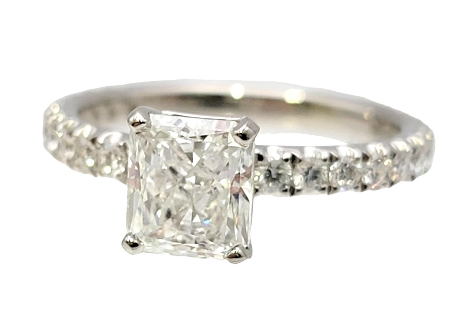 1.51 Carat GIA Radiant Cut Diamond Platinum Engagement Ring Pave Diamond Band In Good Condition In Scottsdale, AZ