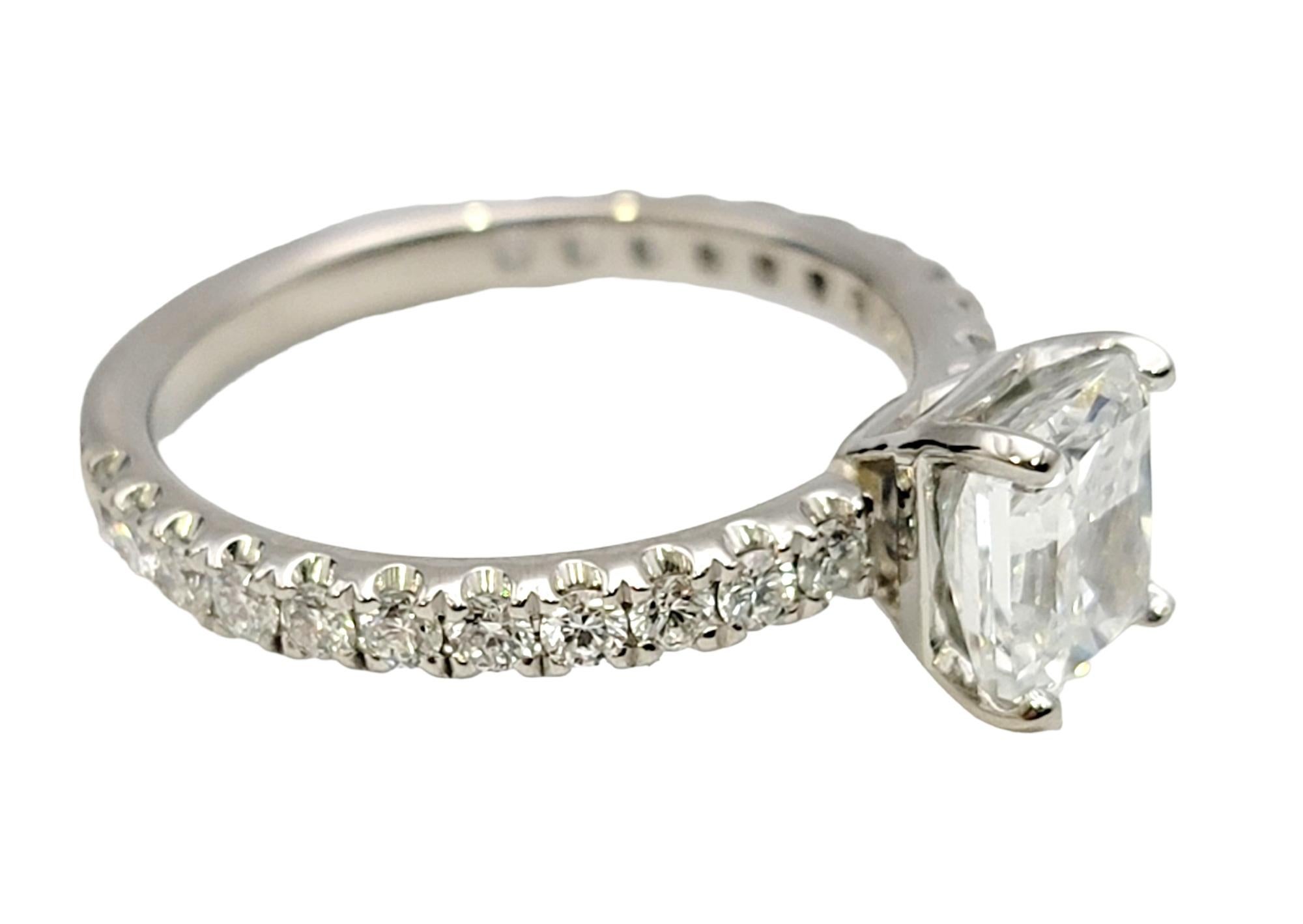 Women's 1.51 Carat GIA Radiant Cut Diamond Platinum Engagement Ring Pave Diamond Band