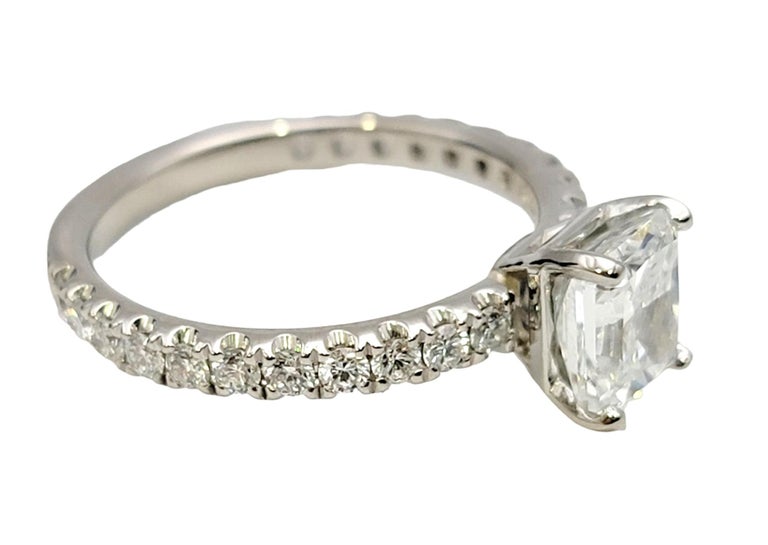 1.51 Carat GIA Radiant Cut Diamond Platinum Engagement Ring Pave Diamond Band For Sale 1