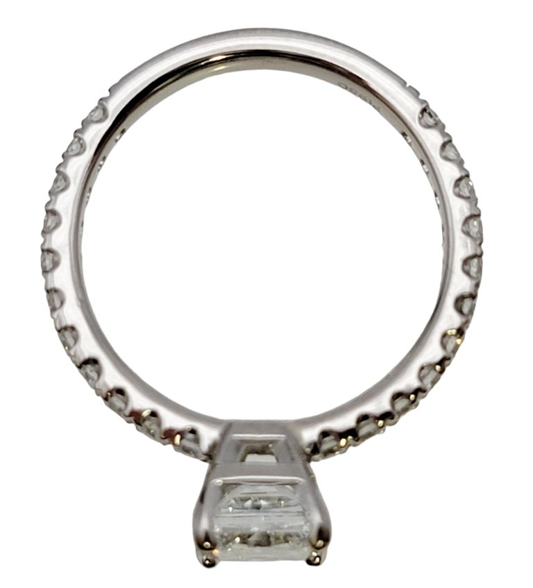 1.51 Carat GIA Radiant Cut Diamond Platinum Engagement Ring Pave Diamond Band For Sale 3