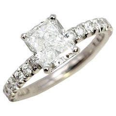 1.51 Carat GIA Radiant Cut Diamond Platinum Engagement Ring Pave Diamond Band