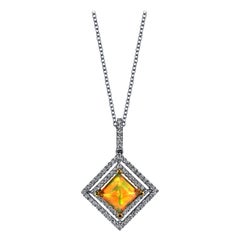 1.51 ct. Golden Opal & Double Diamond Halo White Gold Drop Pendant Necklace