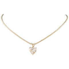 1.51 Carat Heart Shaped Diamond Solitaire Pendant Gold Wheat Chain