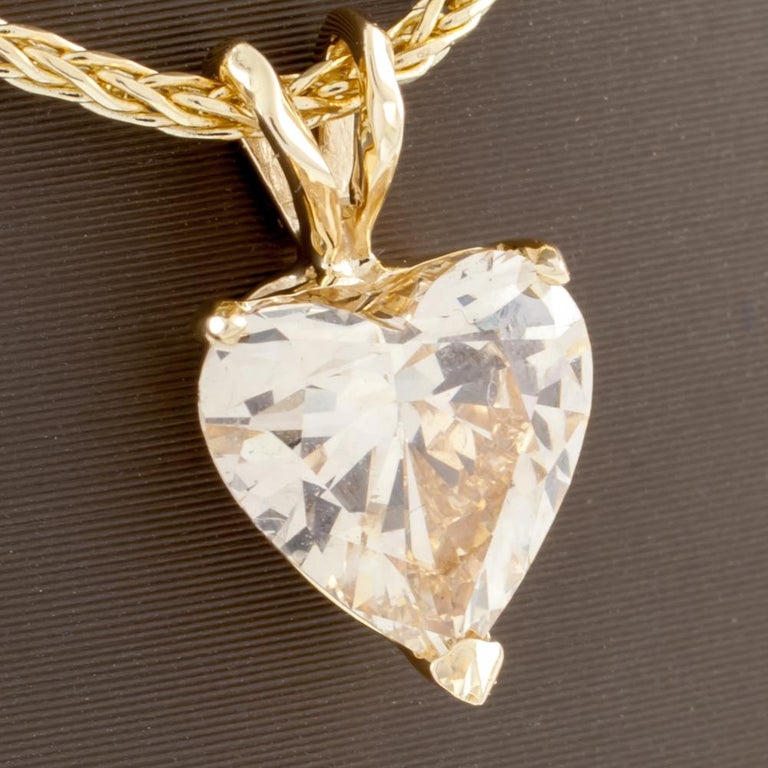 1.51 Carat Heart Shaped Diamond Solitaire Pendant Gold Wheat Chain at ...