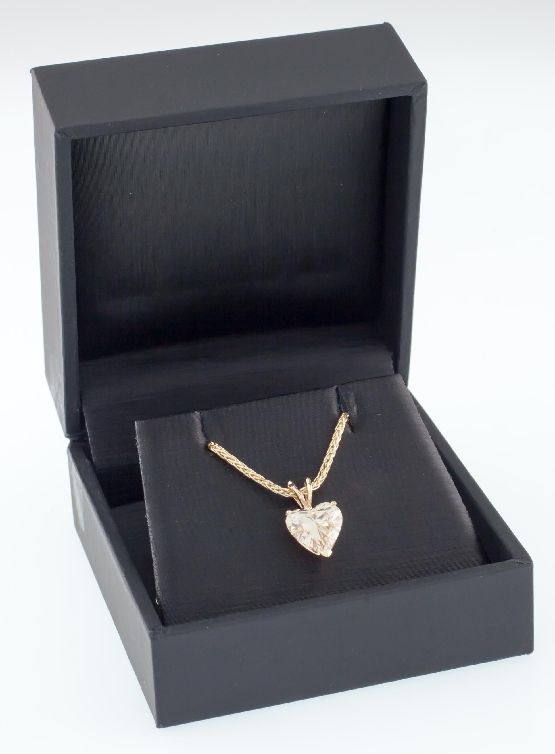 Women's 1.51 Carat Heart Shaped Diamond Solitaire Pendant Gold Wheat Chain