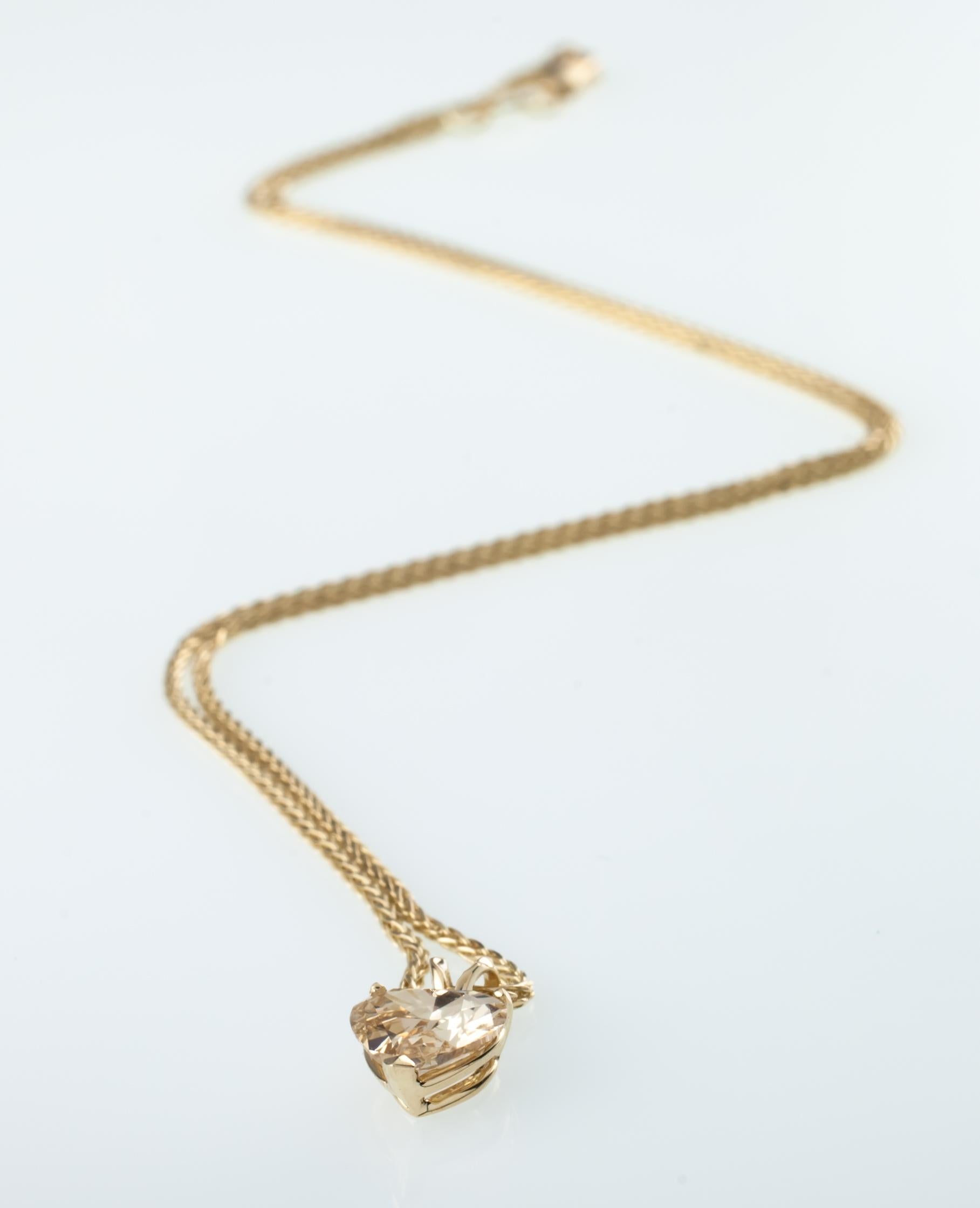1.51 Carat Heart Shaped Diamond Solitaire Pendant Gold Wheat Chain 1