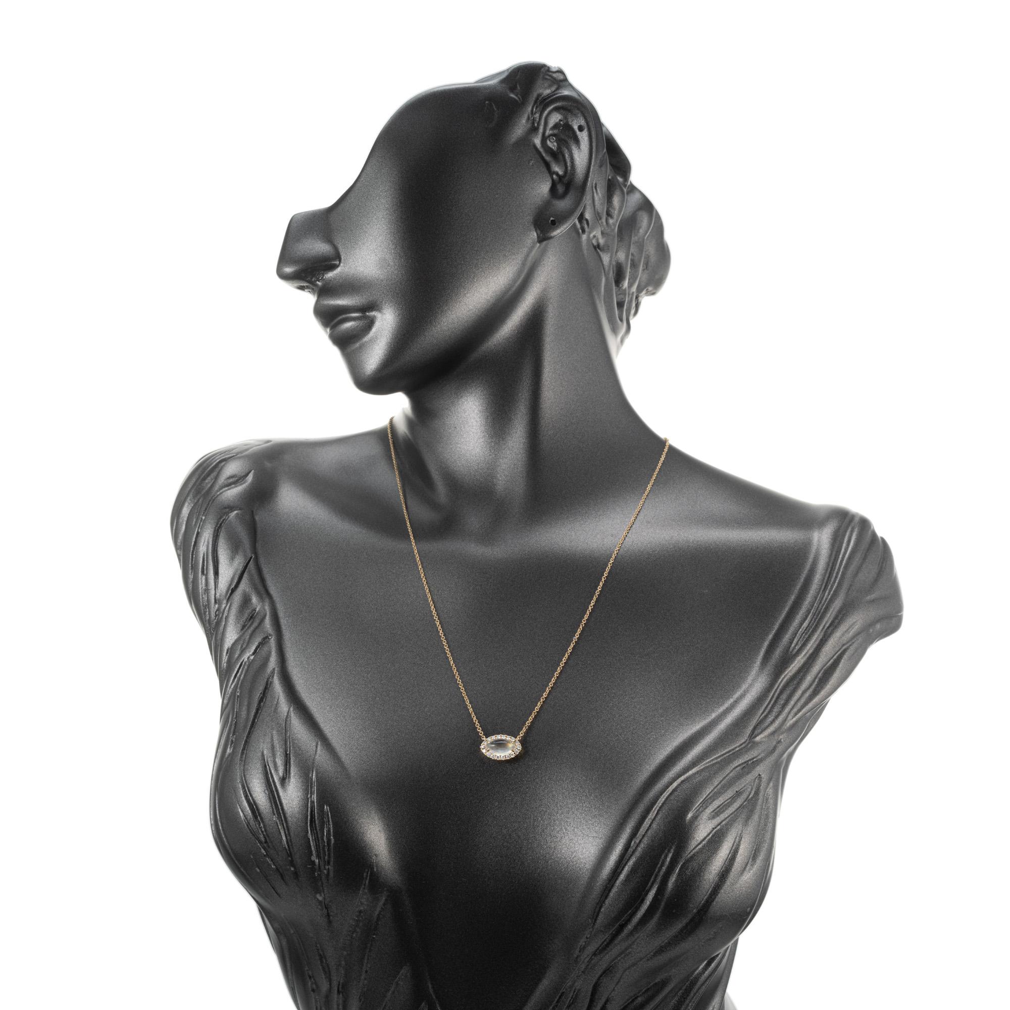 1.51 Carat Marquise Shape Moonstone Diamond Halo Pendant Necklace For Sale 1