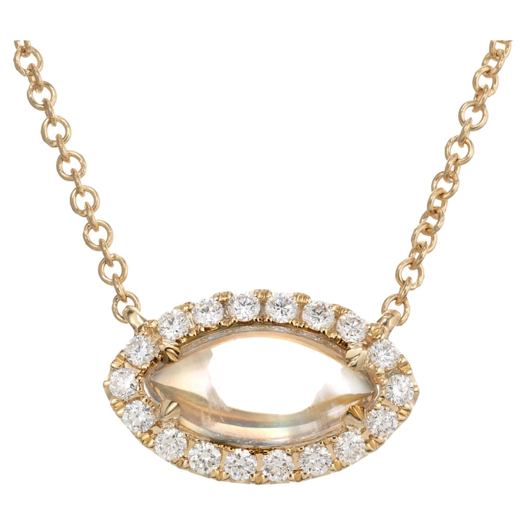 1.51 Carat Marquise Shape Moonstone Diamond Halo Pendant Necklace For Sale