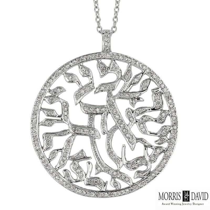 Contemporain Collier religieux en or blanc 14 carats avec chaîne G SI et diamants naturels 1,51 carat en vente