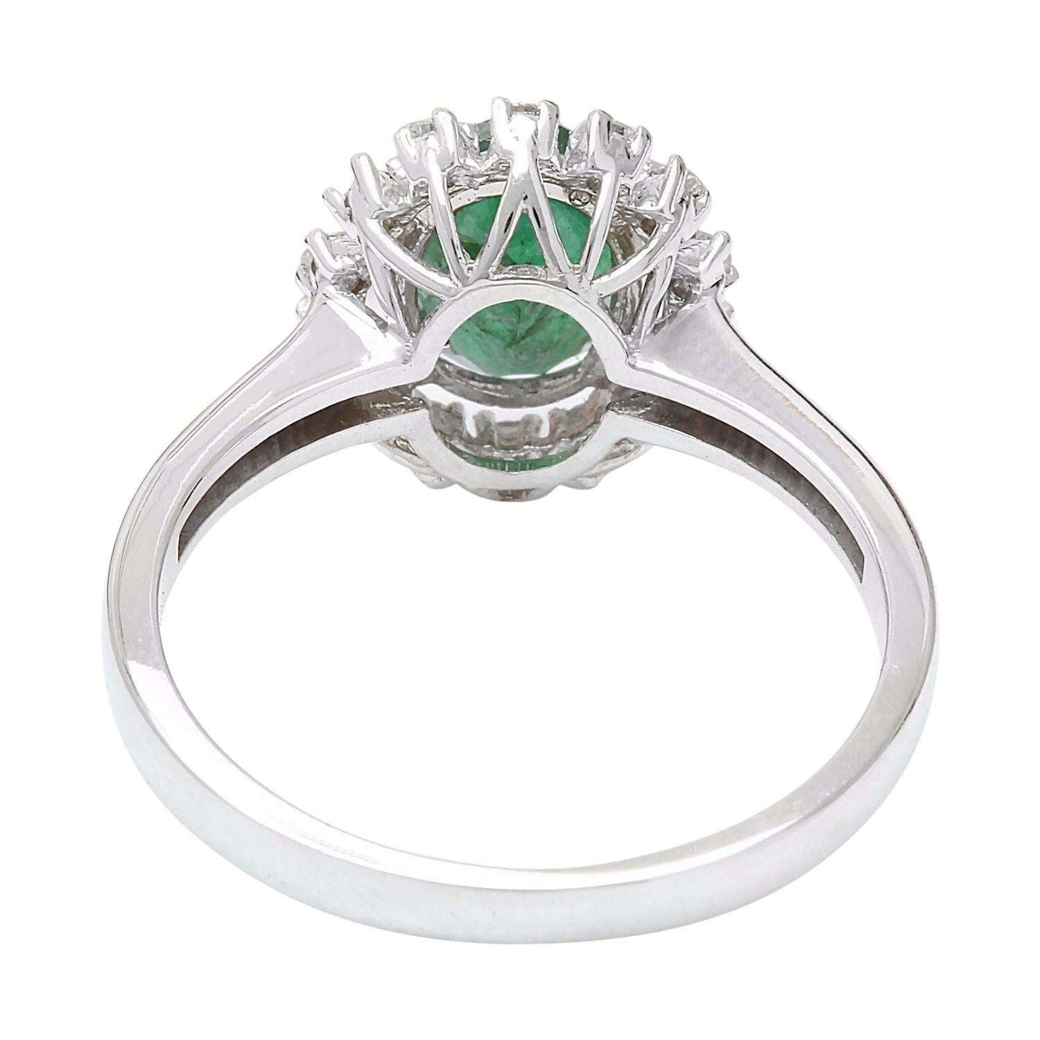 Oval Cut 1.51 Carat Natural Emerald 14 Karat Solid White Gold Diamond Ring For Sale
