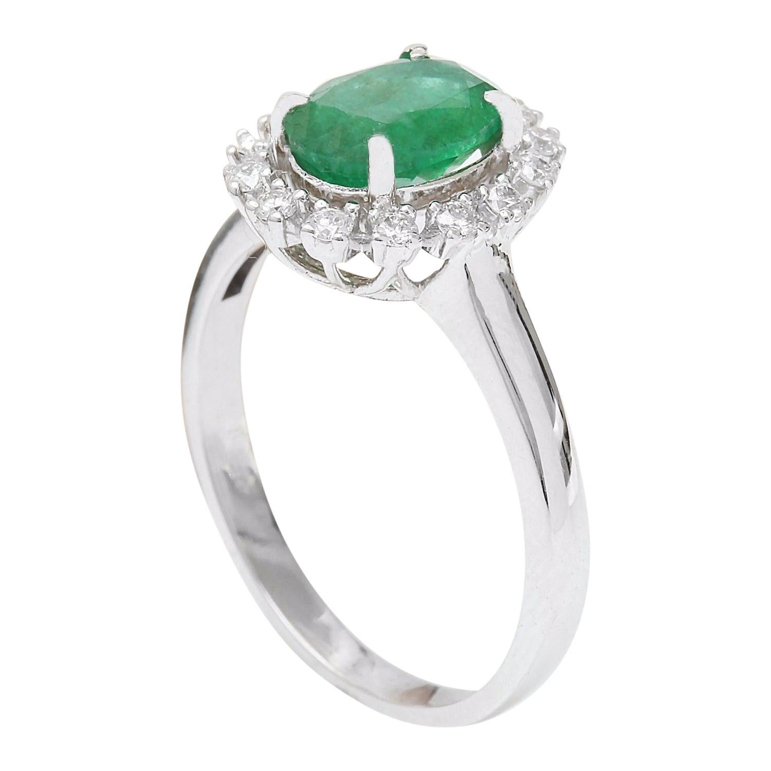 1.51 Carat Natural Emerald 14 Karat Solid White Gold Diamond Ring In New Condition For Sale In Los Angeles, CA