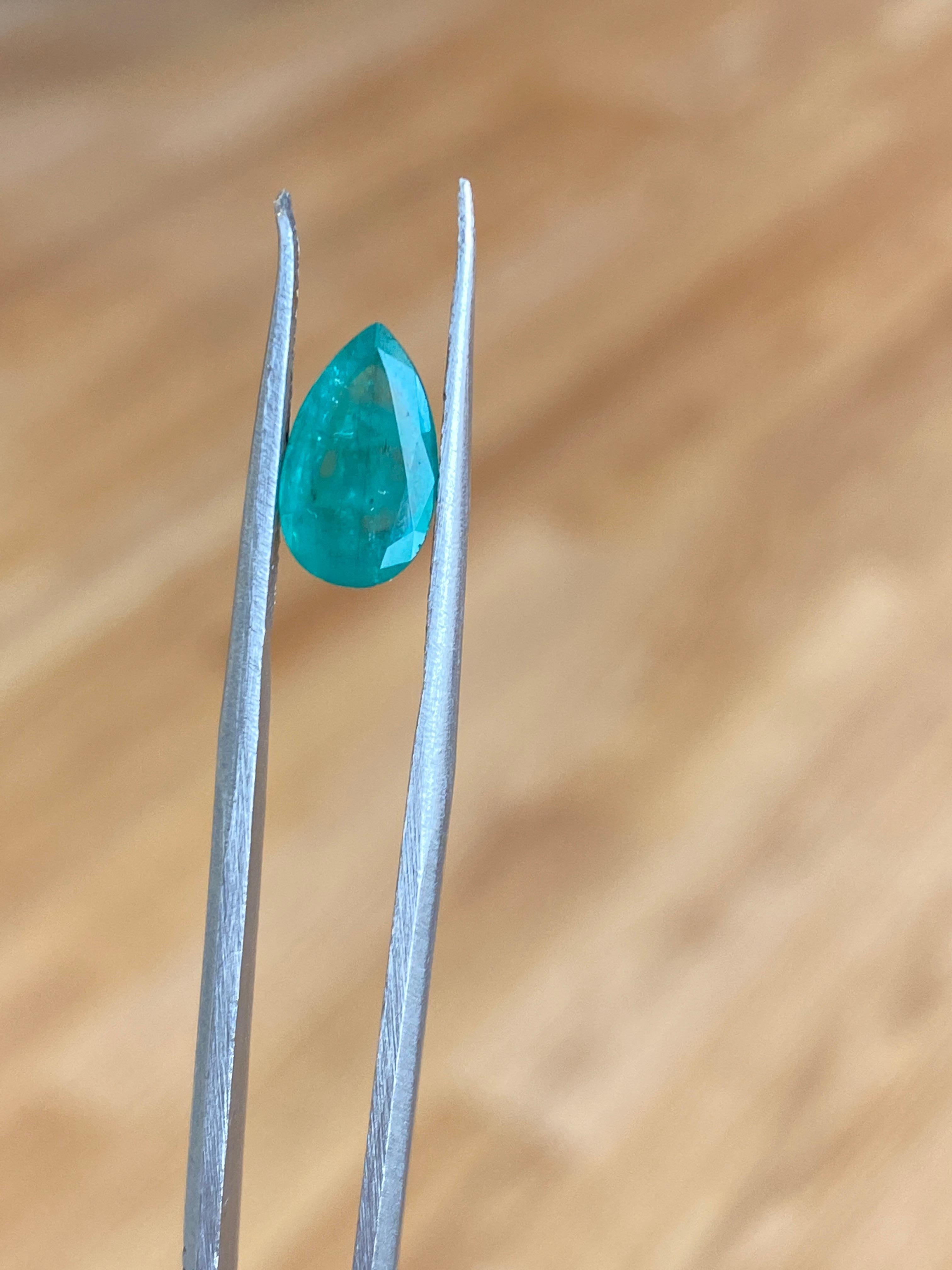 1.51 Carat Natural Loose Emerald Stone Pear Mixed Cut Gemstone For Sale 1