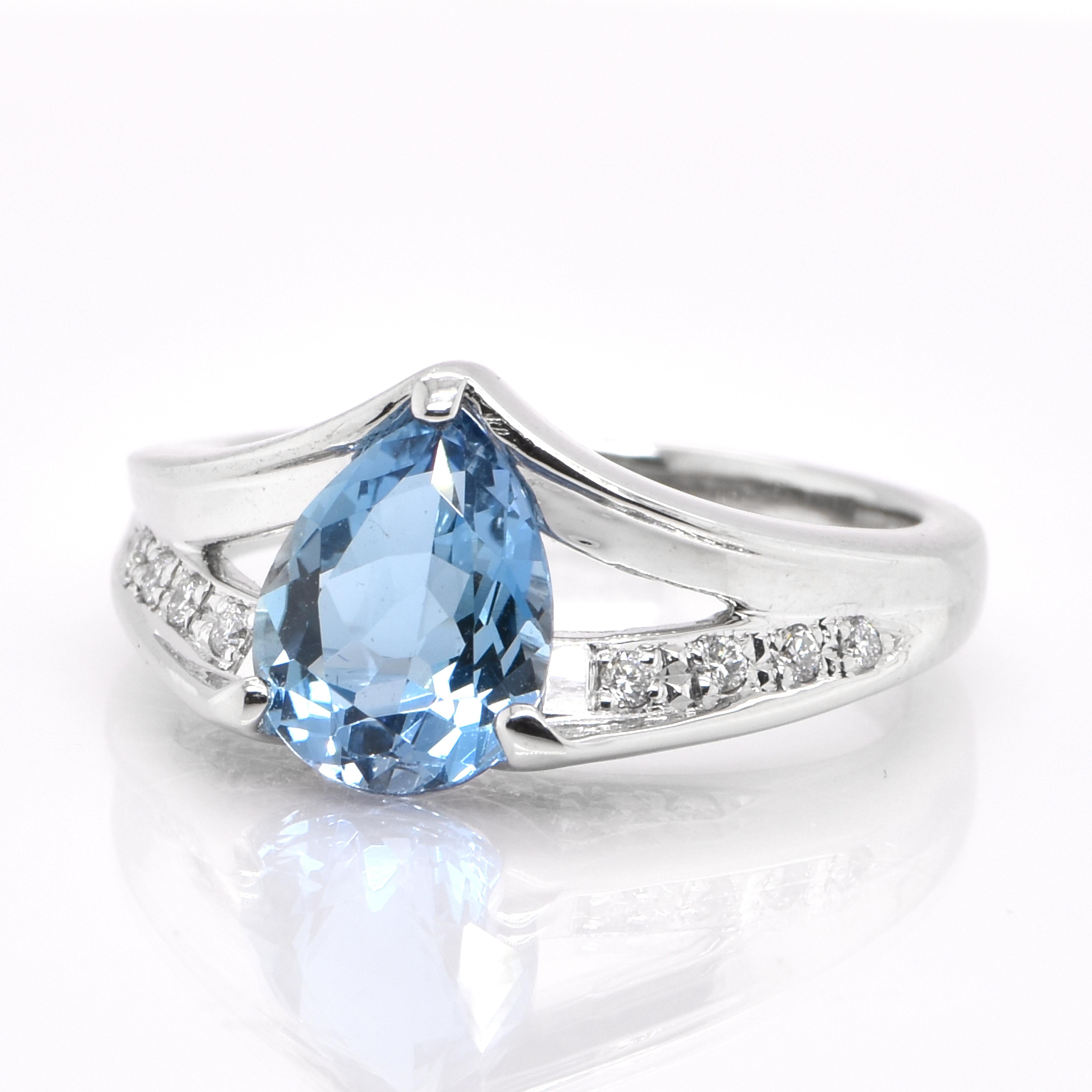 A beautiful Ring featuring a 1.51 Carat, Natural Santa Maria Aquamarine and 0.15 Carats of Diamond Accents set in Platinum. Aquamarines have been prized gems throughout human history for their cool blue color. They historically come from the Minas