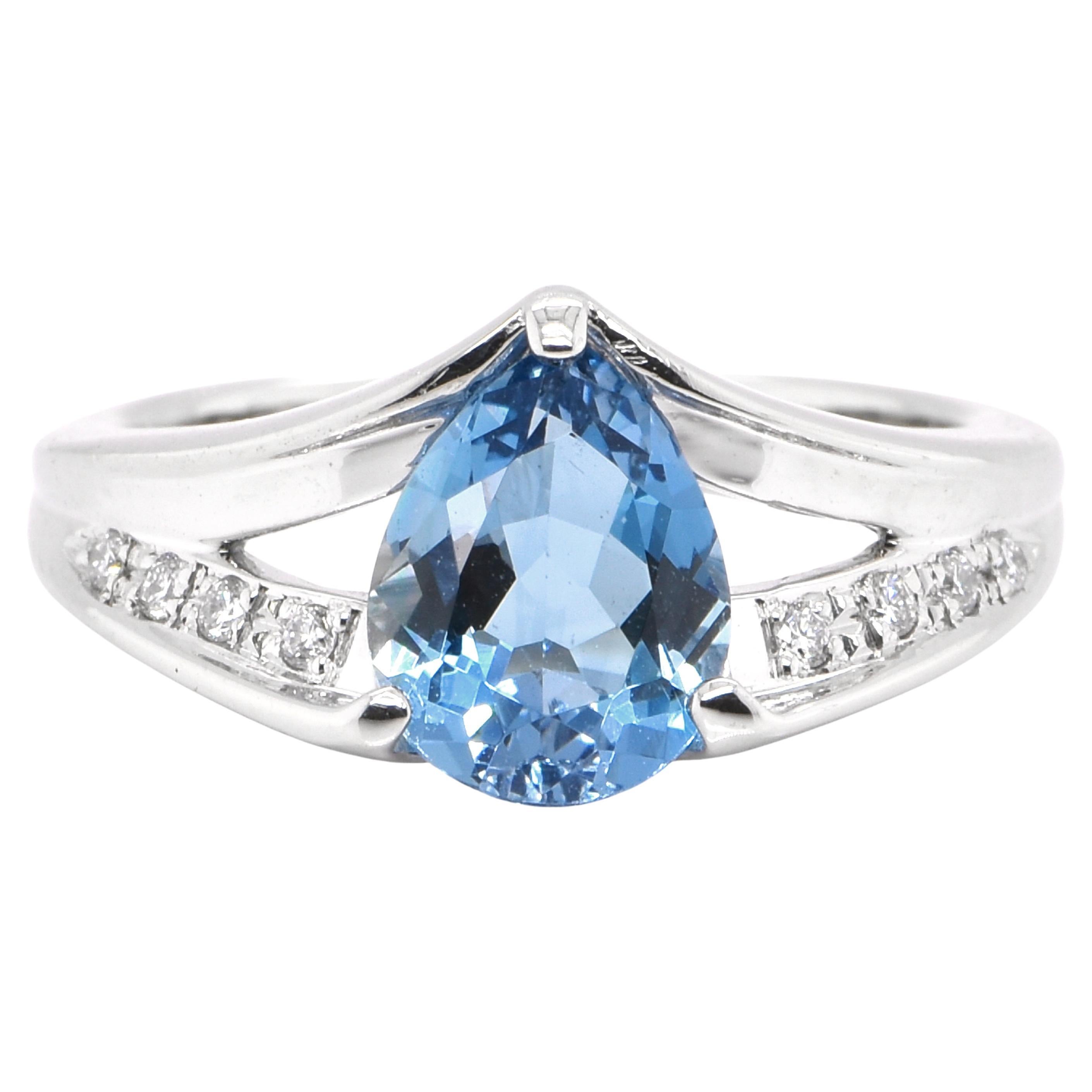 1.51 Carat Natural Santa-Maria Aquamarine and Diamond Ring set in Platinum For Sale