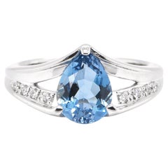 1.51 Carat Natural Santa-Maria Aquamarine and Diamond Ring set in Platinum