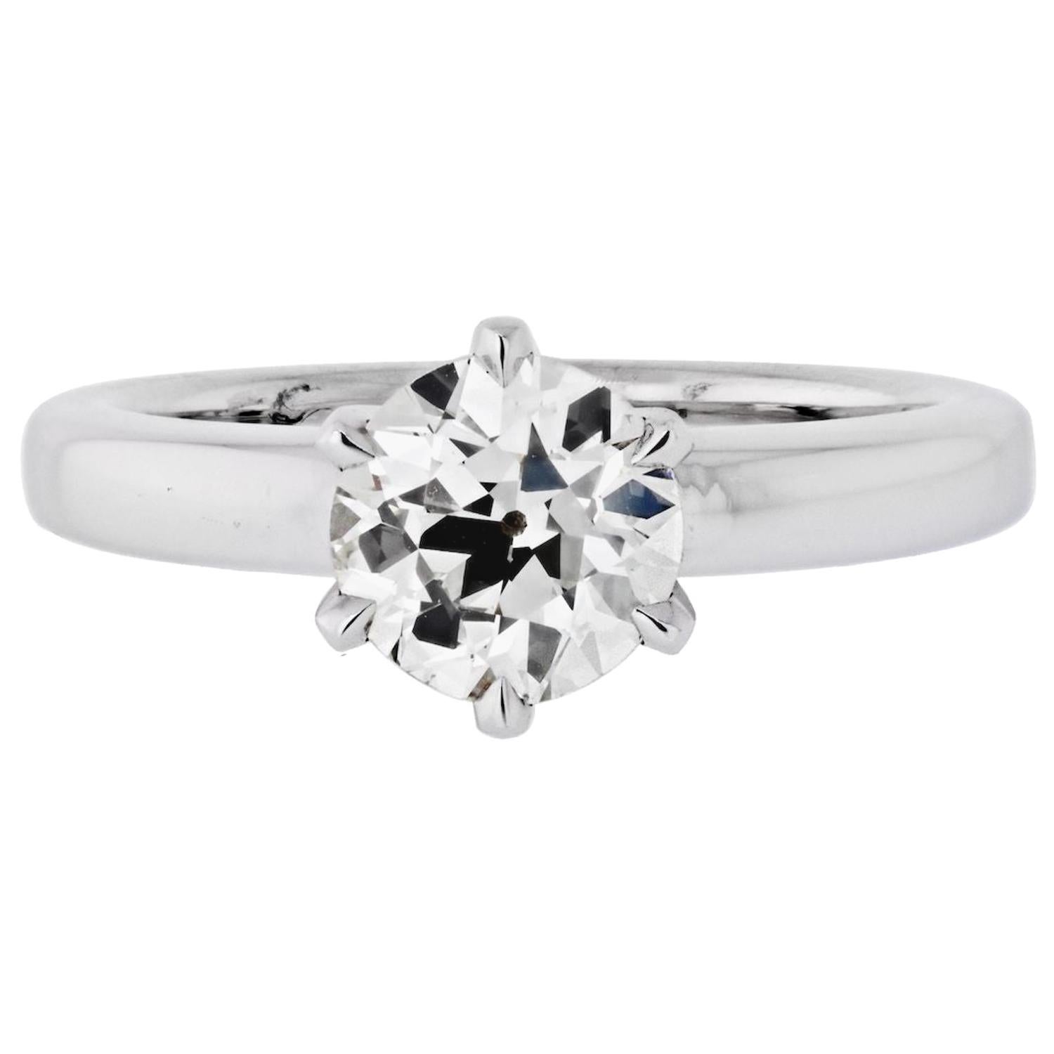 1.51 Carat Old European Cut Diamond M/VS2 GIA Six Prong Solitaire Ring