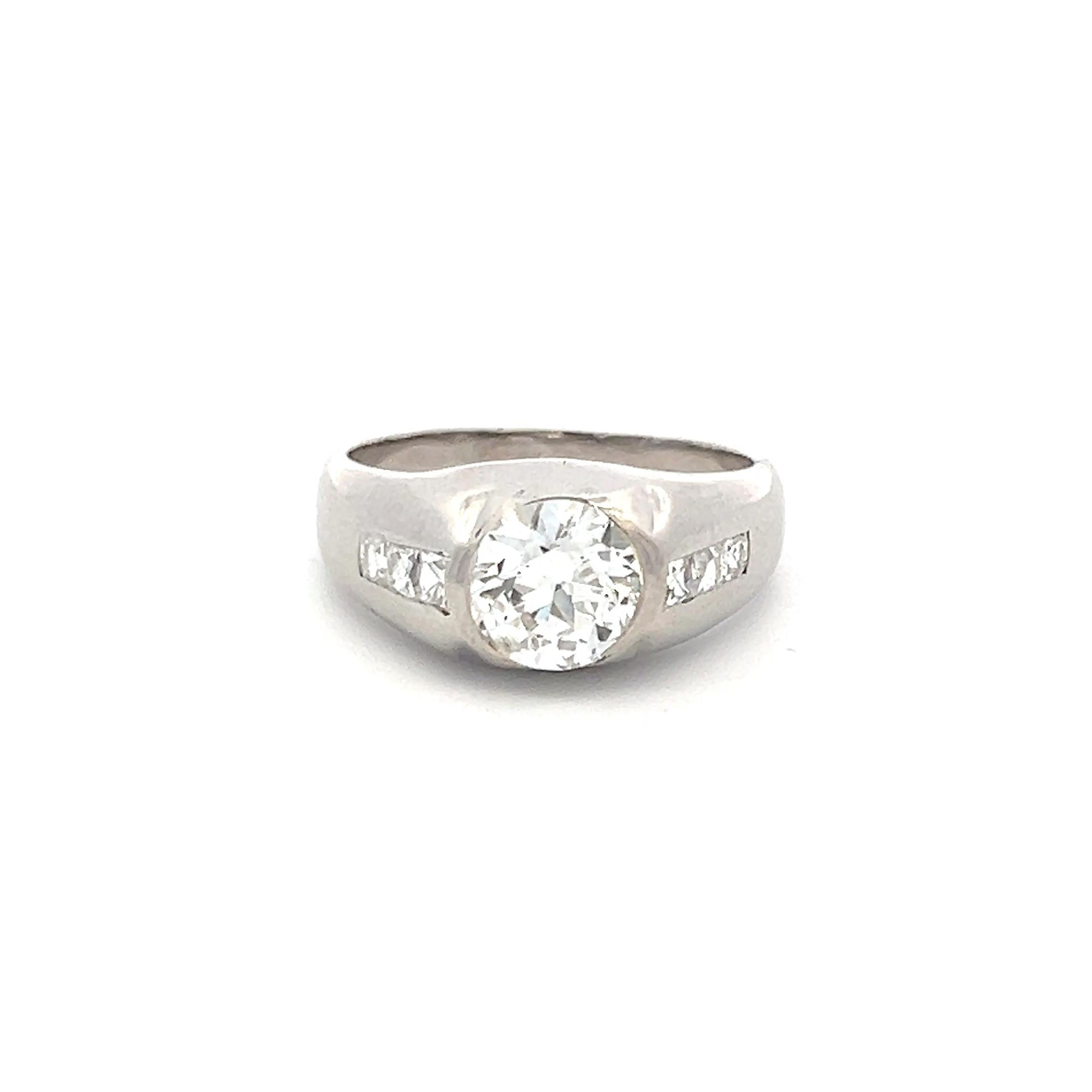 Bague de fiançailles en platine avec diamant taille européenne ancienne de 1,51 carat G I1 et autres tailles Pour femmes en vente