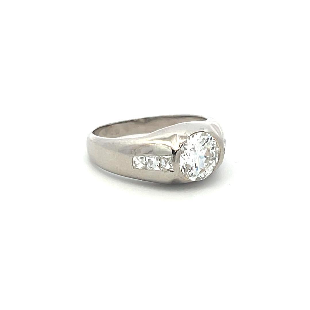 Bague de fiançailles en platine avec diamant taille européenne ancienne de 1,51 carat G I1 et autres tailles en vente 1