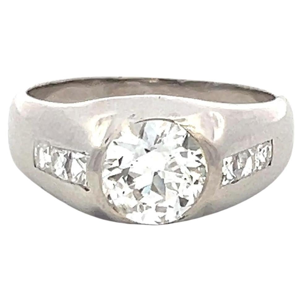 Bague de fiançailles en platine avec diamant taille européenne ancienne de 1,51 carat G I1 et autres tailles