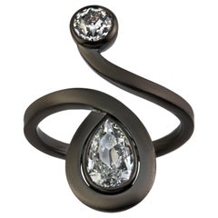 1.51 Carat Oldcut Diamond Solitaire Ring in 18 Karat Blackened Gold