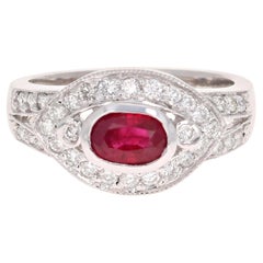 1.51 Carat Oval Cut Natural Ruby Diamond 14 Karat White Gold Cluster Ring