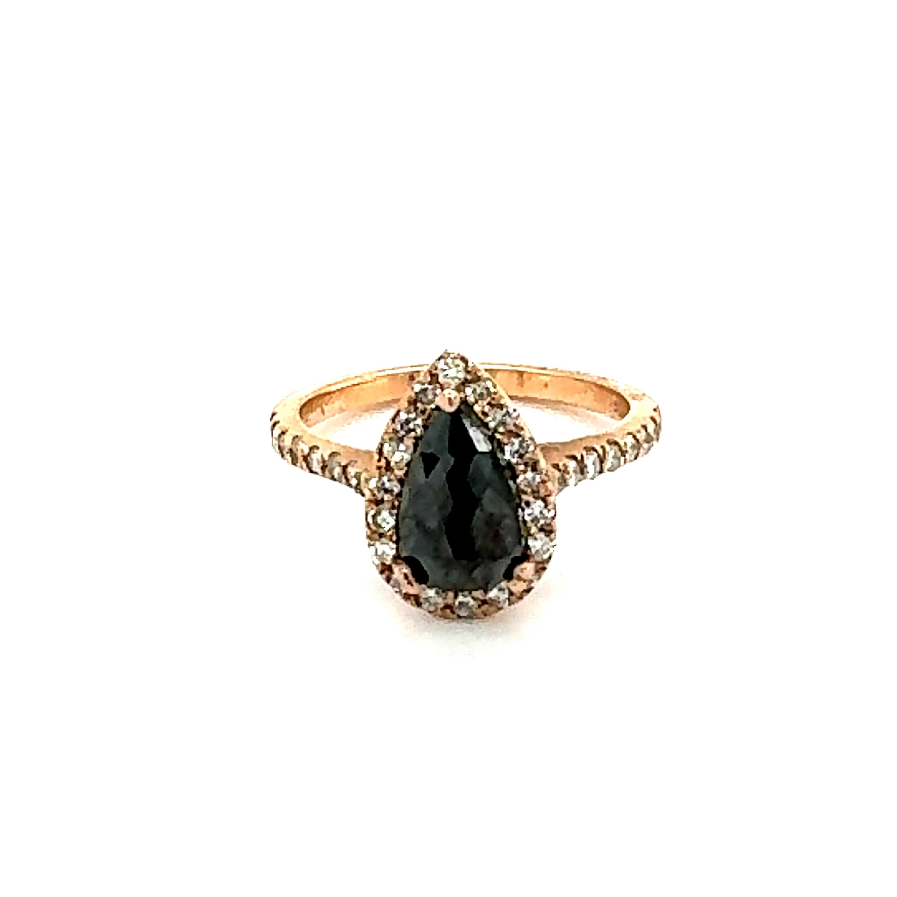 Contemporary 1.51 Carat Pear Cut Black Diamond 14 Karat Rose Gold Engagement Ring For Sale