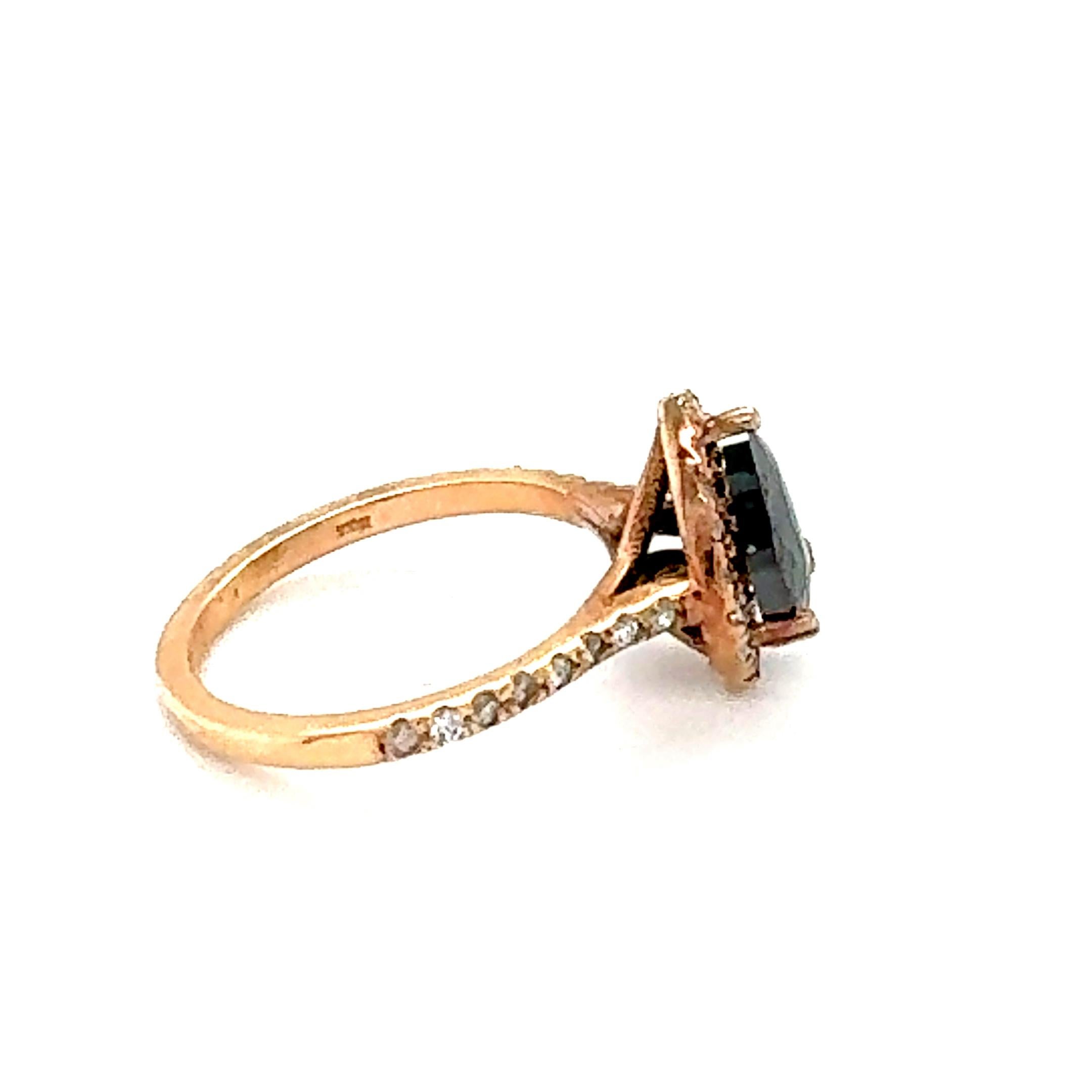 1.51 Carat Pear Cut Black Diamond 14 Karat Rose Gold Engagement Ring For Sale 1