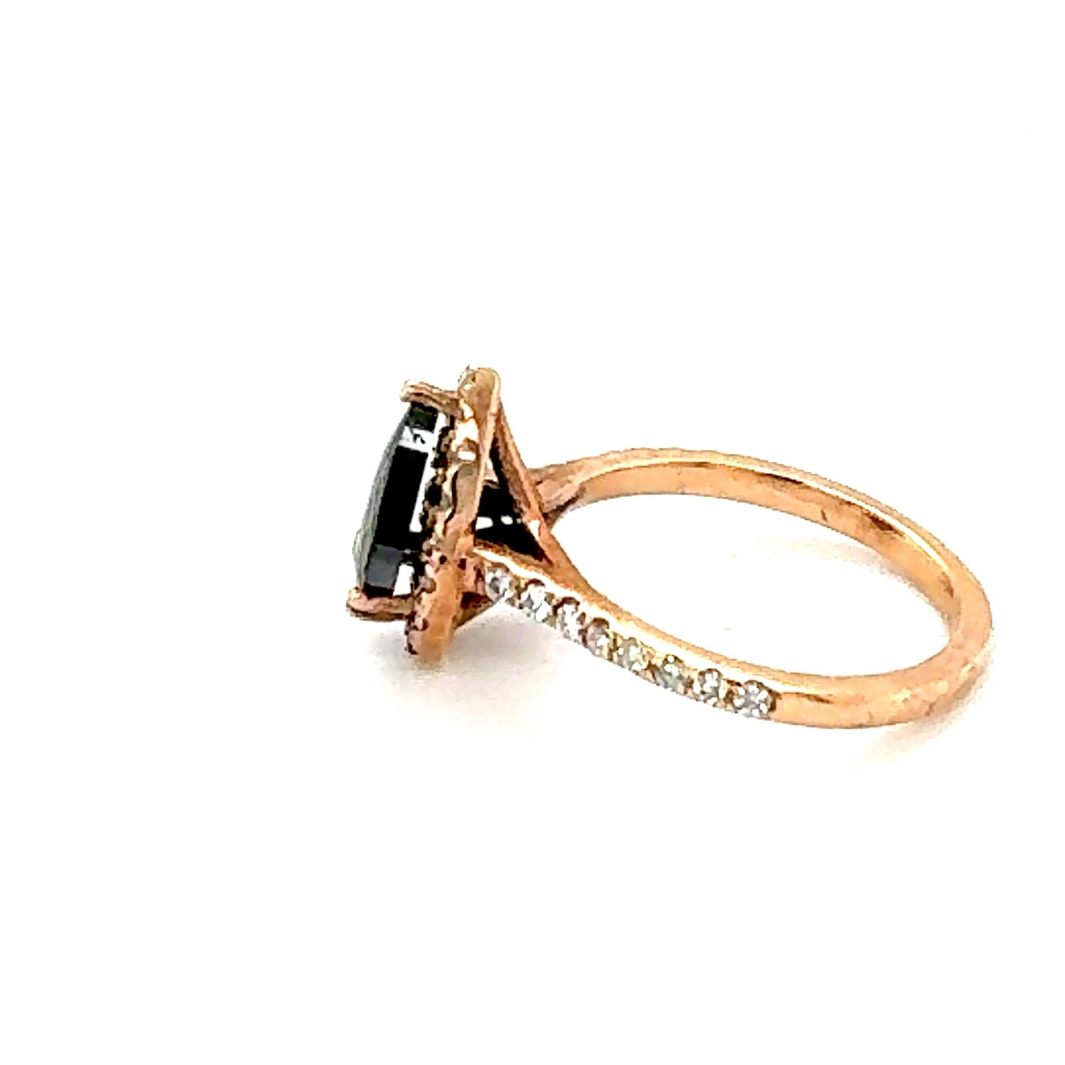 1.51 Carat Pear Cut Black Diamond 14 Karat Rose Gold Engagement Ring For Sale 2