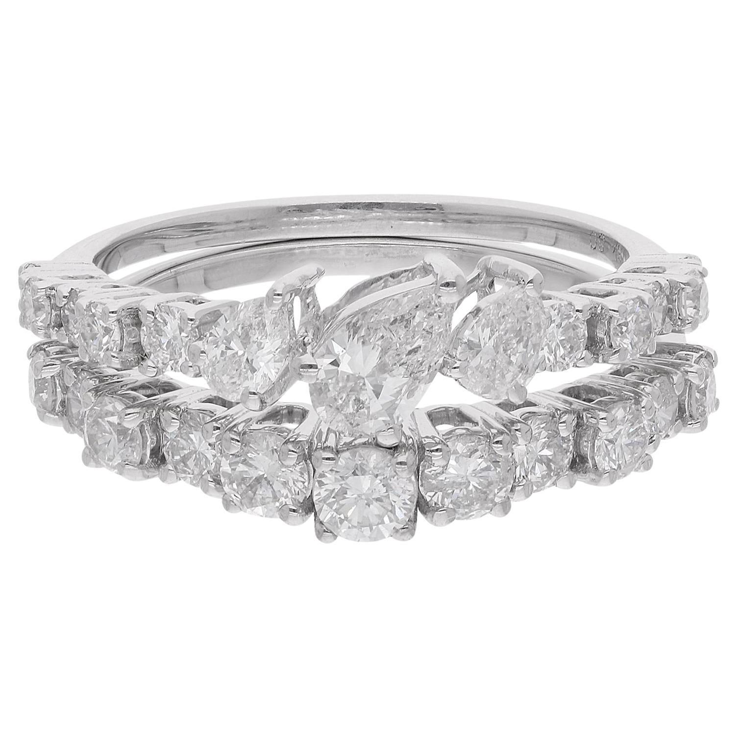 1,51 Karat birnenförmiger
runder Diamant-Stapelring aus 18 Karat Weißgold feiner Schmuck