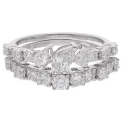 1.51 Carat Pear 
Round Diamond Stack Ring Set 18 Karat White Gold Fine Jewelry