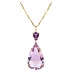151 Carat Pear Shaped Rose De France Amethyst Pendant in Yellow Gold