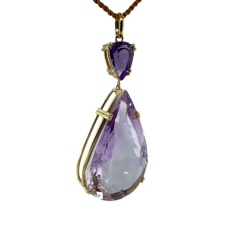 151 Carat Pear Shaped Rose De France Amethyst Pendant in Yellow Gold In New Condition In Los Angeles, CA