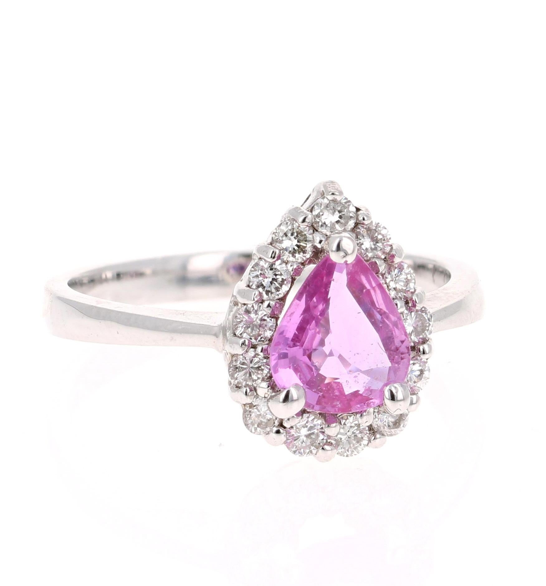 Modern 1.51 Carat Pink Sapphire Diamond 14 Karat White Gold Cocktail Ring