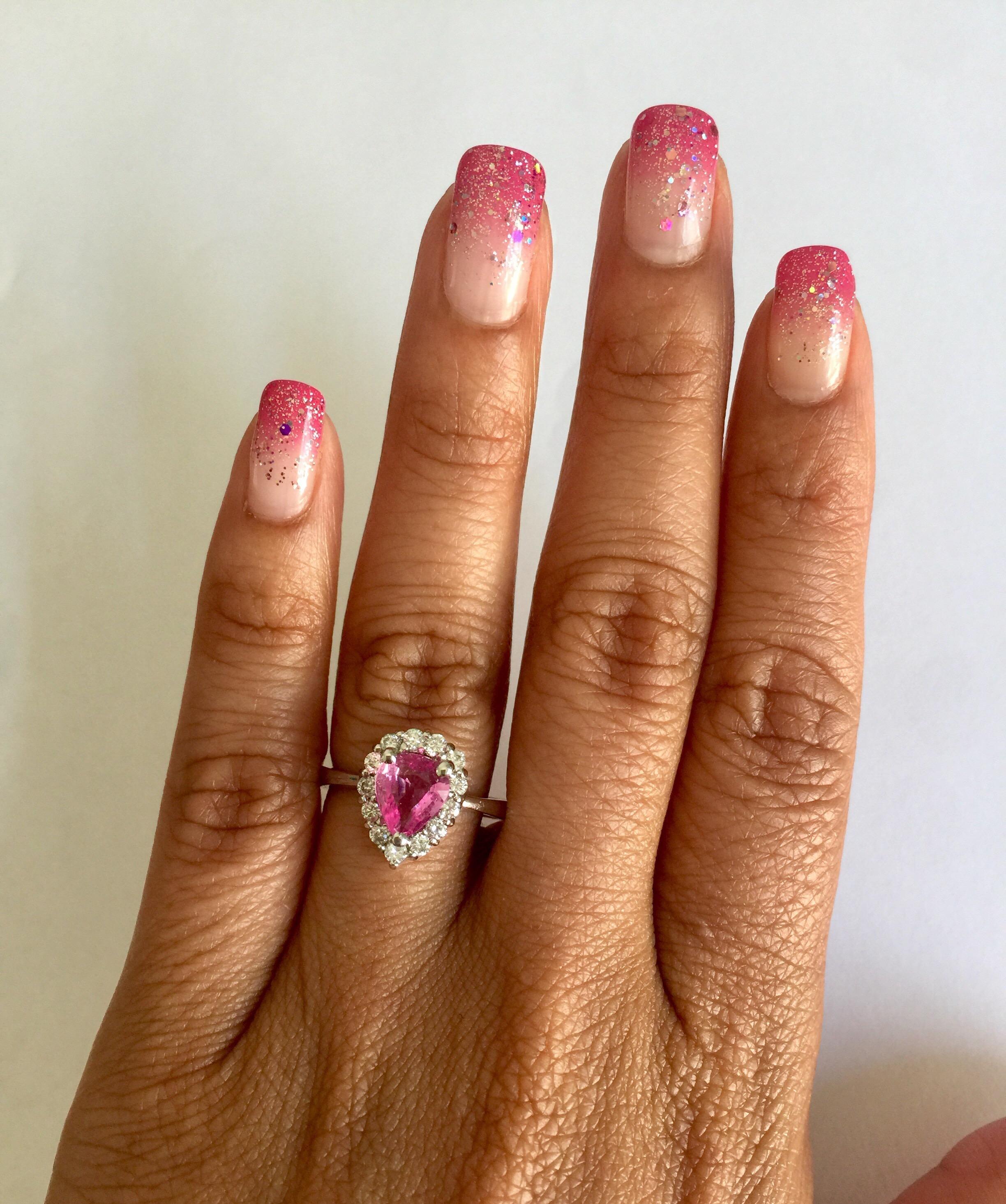 Women's 1.51 Carat Pink Sapphire Diamond 14 Karat White Gold Cocktail Ring