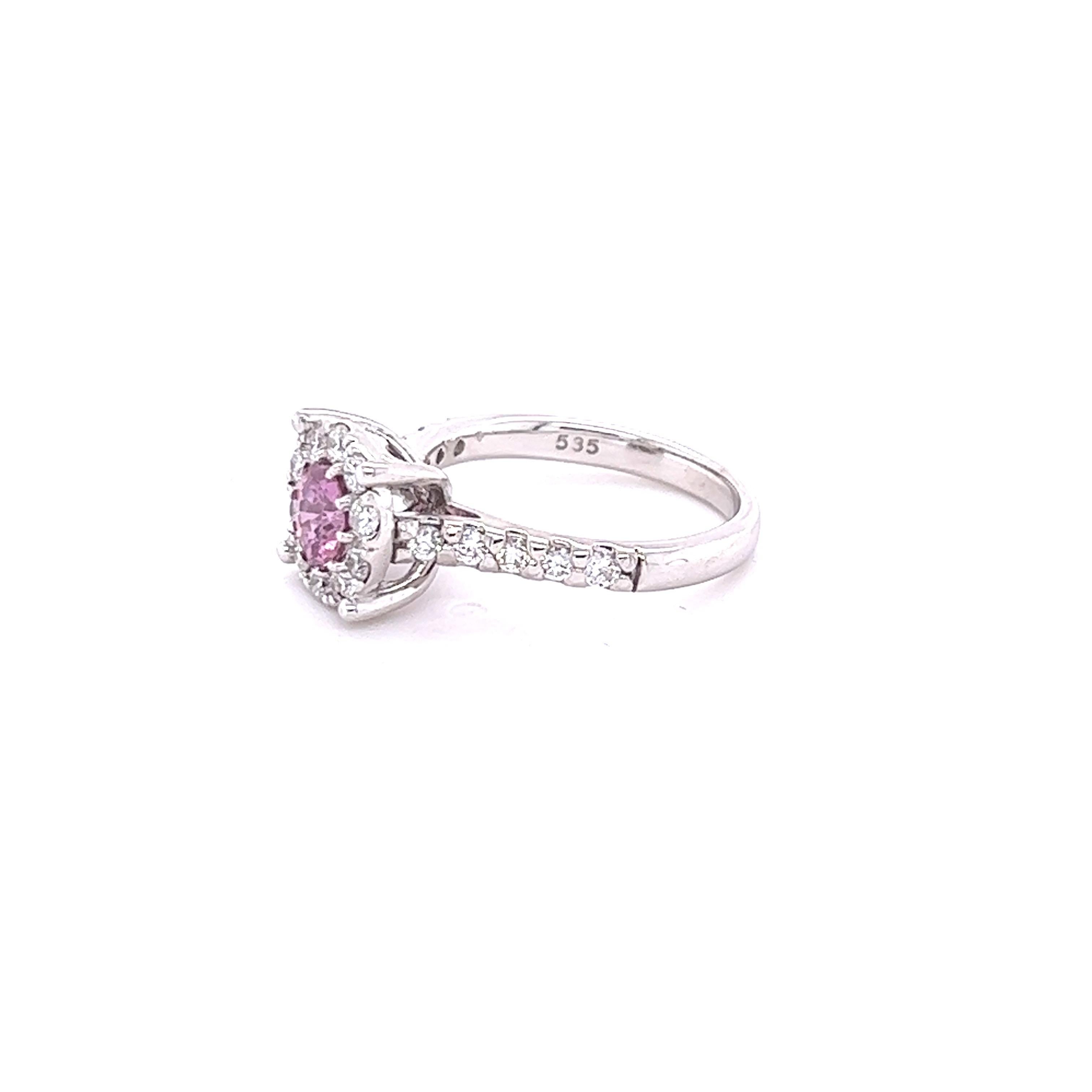 Contemporary 1.51 Carat Pink Sapphire Diamond 14 Karat White Gold Engagement Ring For Sale