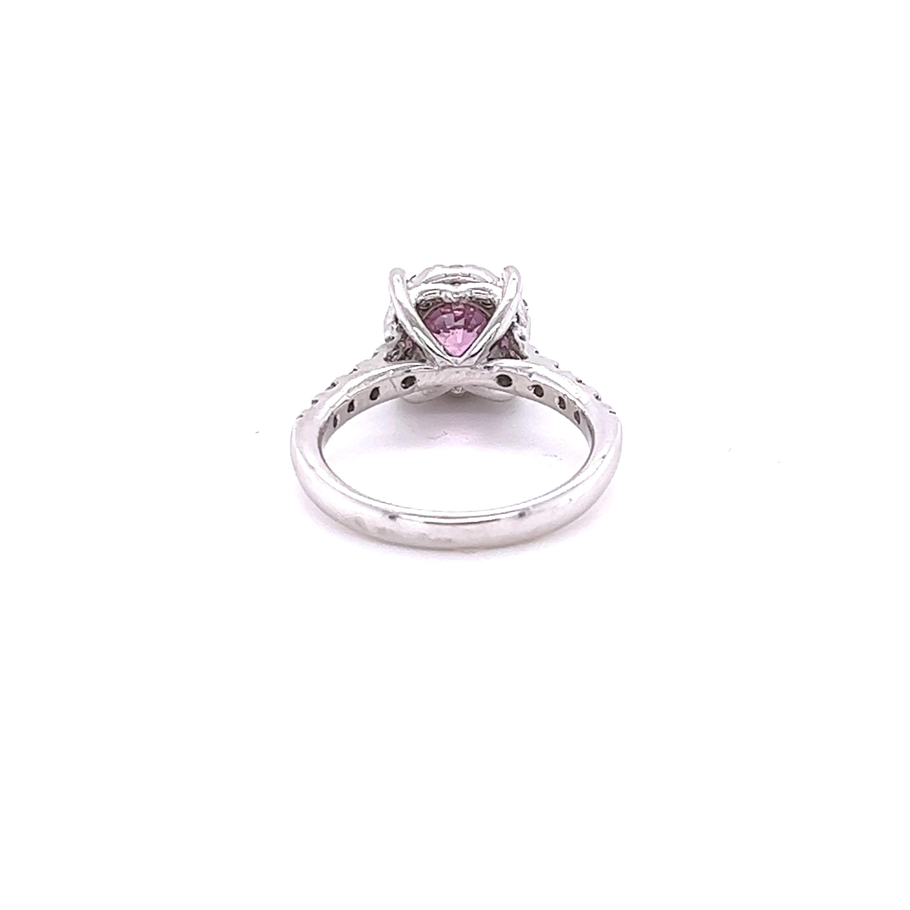 Round Cut 1.51 Carat Pink Sapphire Diamond 14 Karat White Gold Engagement Ring For Sale