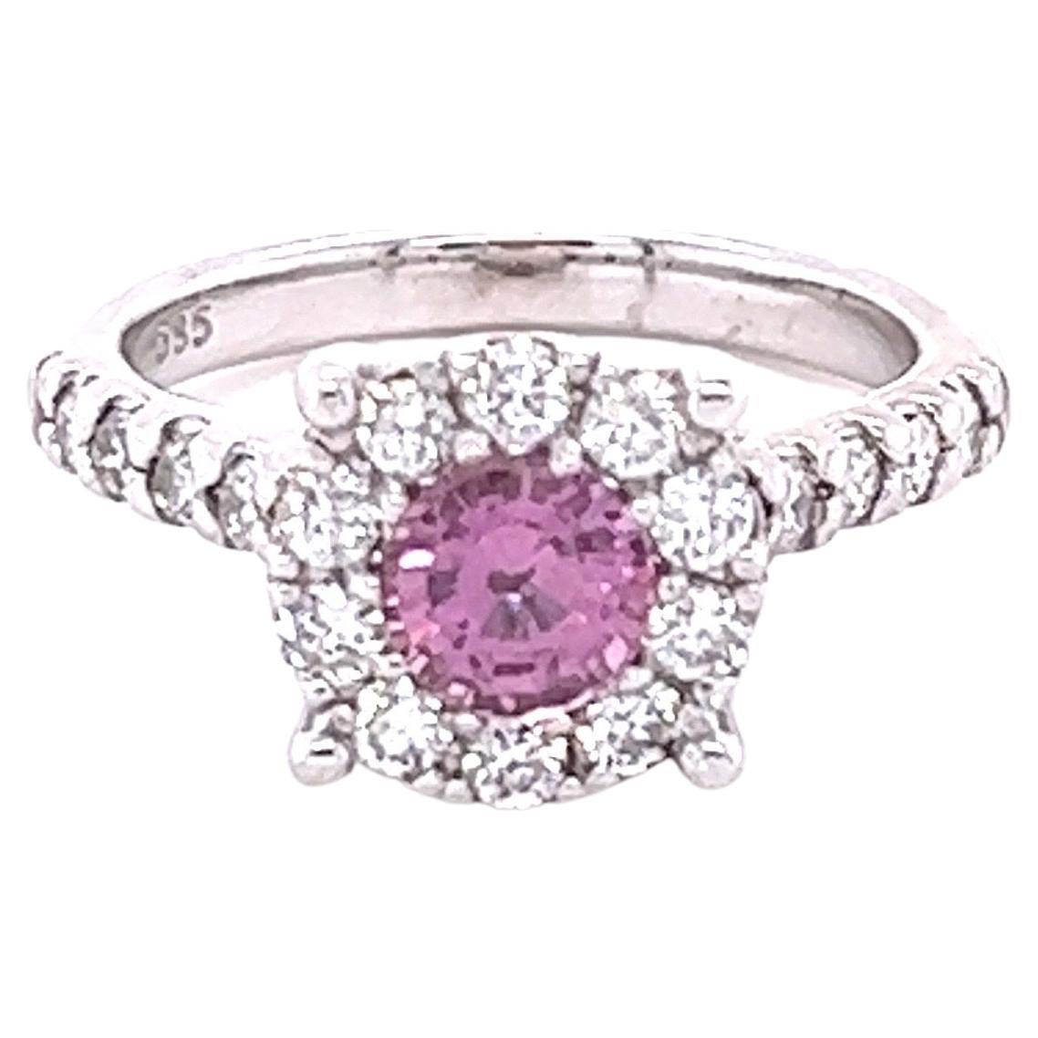 1.51 Carat Pink Sapphire Diamond 14 Karat White Gold Engagement Ring For Sale