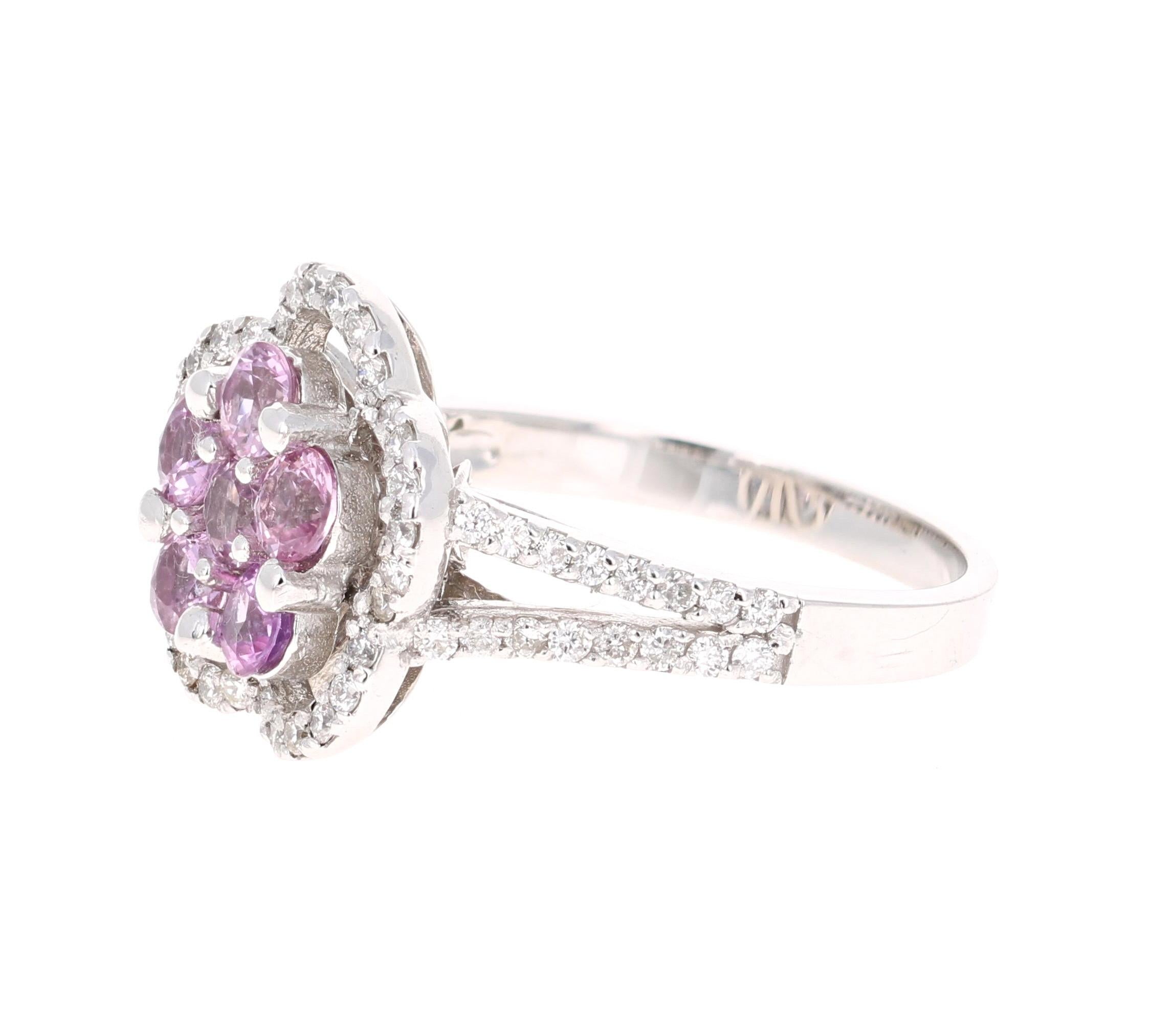 Modern 1.51 Carat Pink Sapphire Diamond 14 Karat White Gold Ring