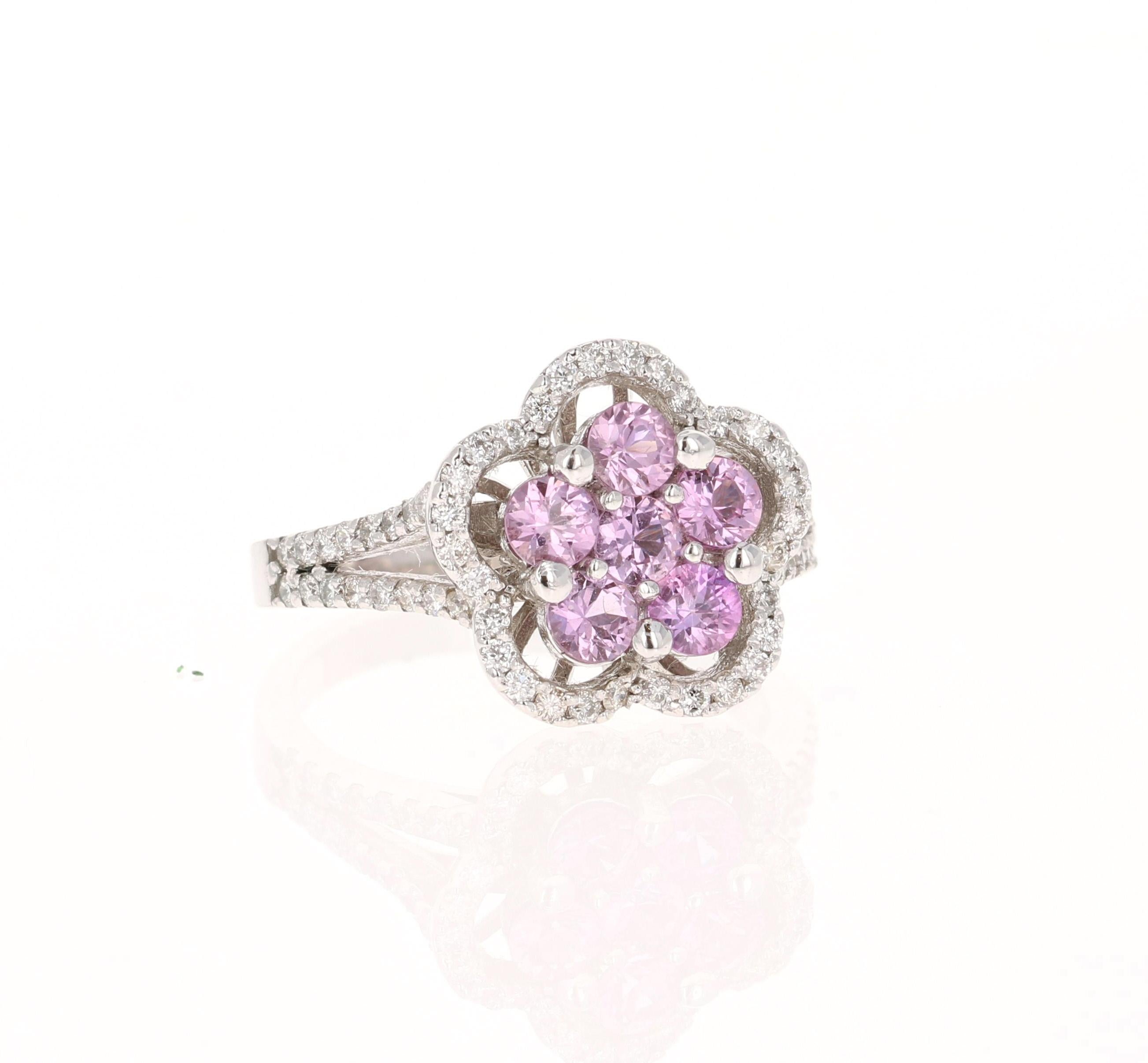 Contemporary 1.51 Carat Pink Sapphire Diamond 14 Karat White Gold Ring For Sale