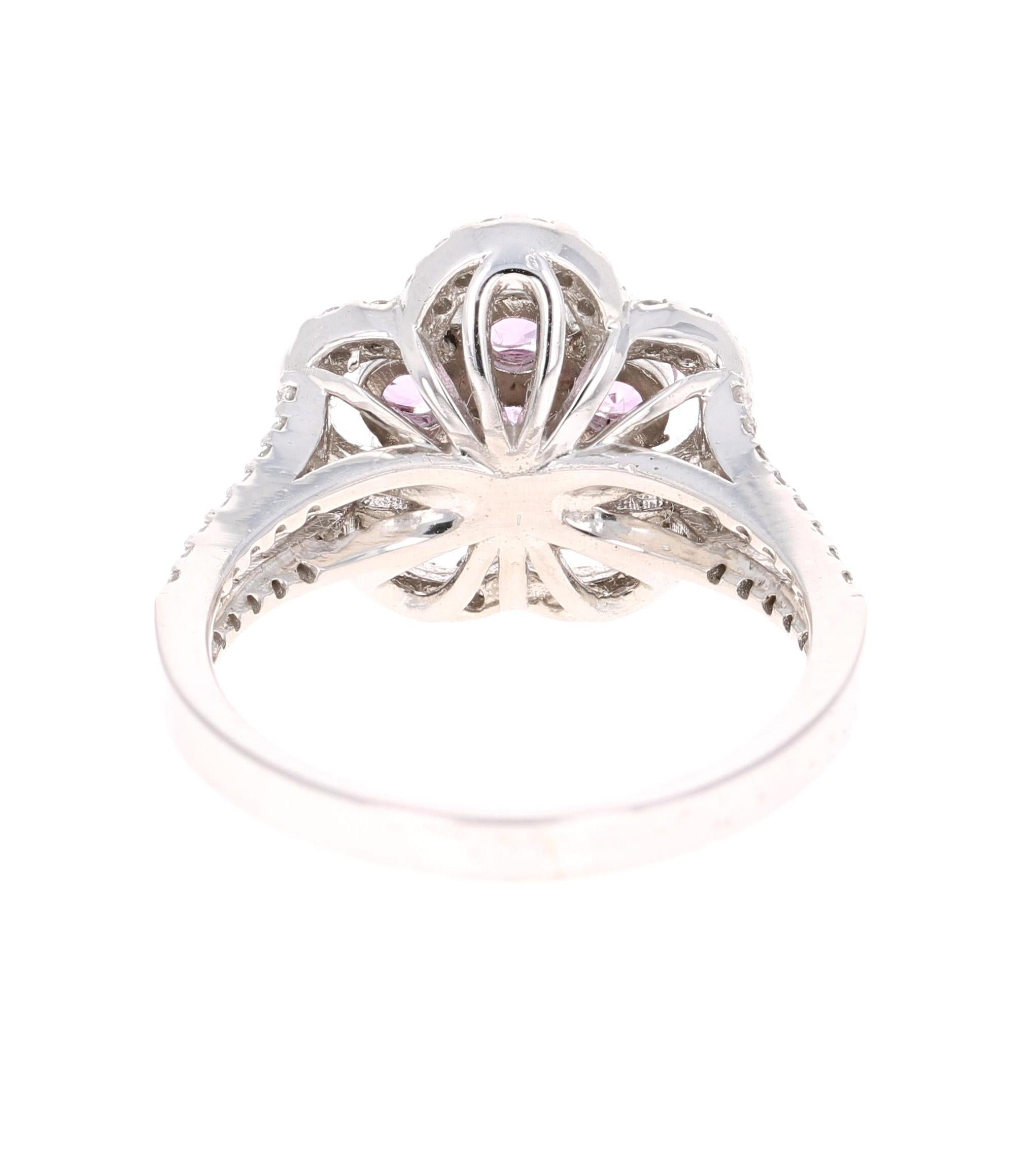 Round Cut 1.51 Carat Pink Sapphire Diamond 14 Karat White Gold Ring