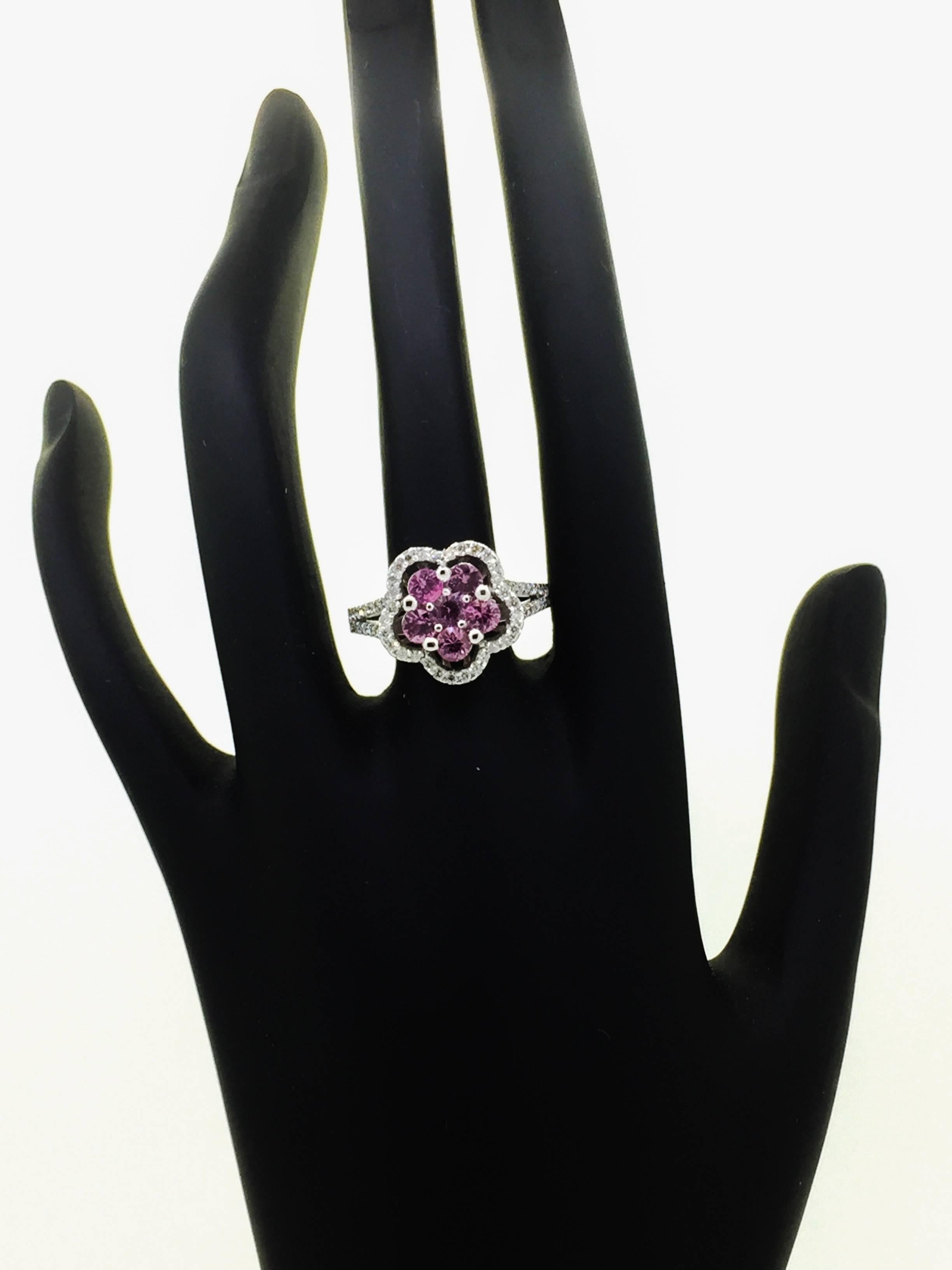 1.51 Carat Pink Sapphire Diamond 14 Karat White Gold Ring In New Condition For Sale In Los Angeles, CA