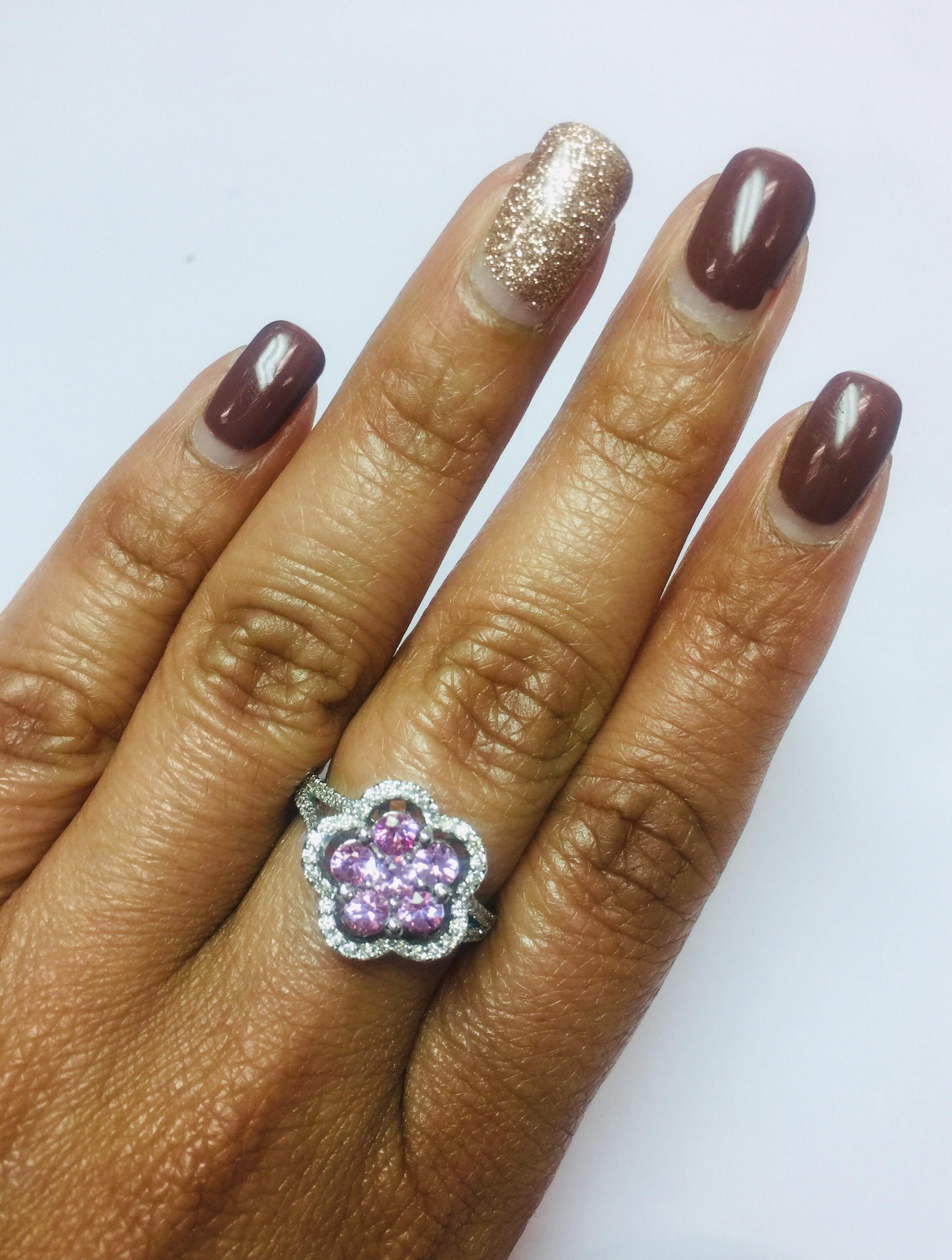 Women's 1.51 Carat Pink Sapphire Diamond 14 Karat White Gold Ring For Sale