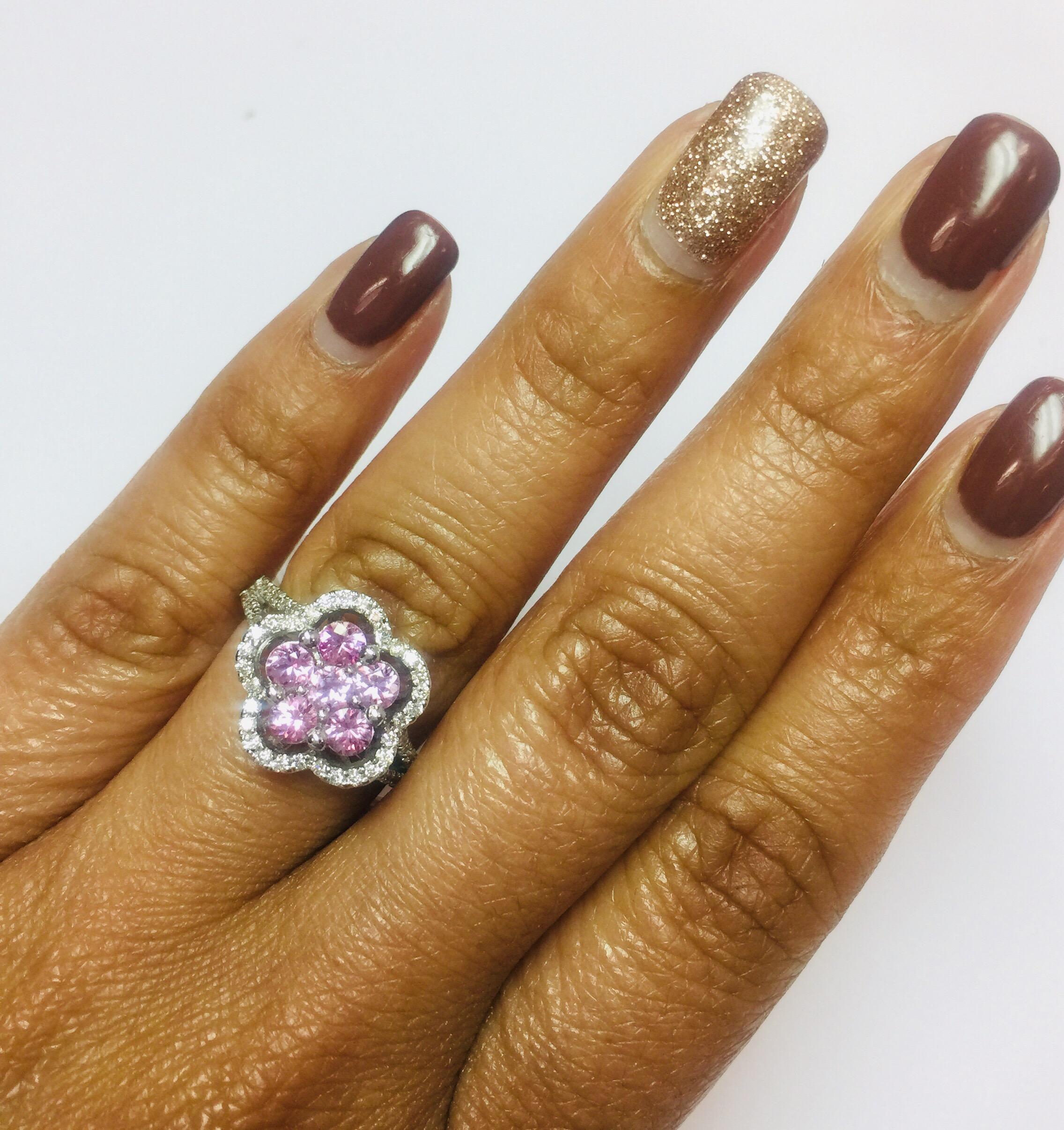 1.51 Carat Pink Sapphire Diamond 14 Karat White Gold Ring For Sale 1