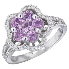 Bague en or blanc 14 carats avec saphir rose 1,51 carat et diamants