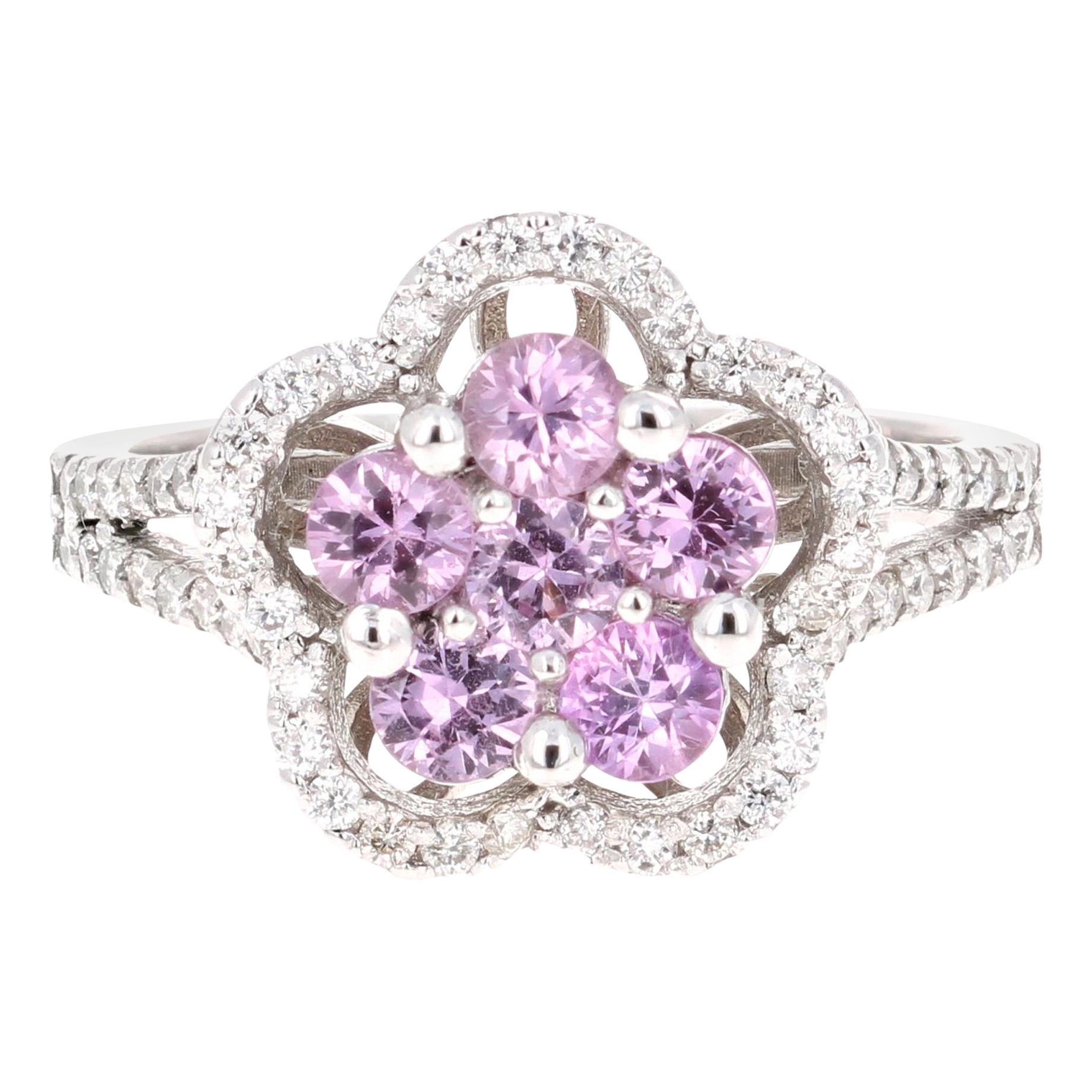 1.51 Carat Pink Sapphire Diamond 14 Karat White Gold Ring