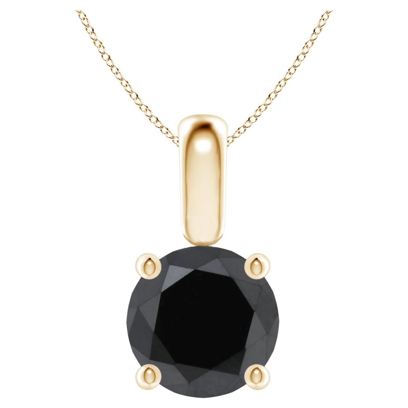 Collana con ciondolo solitario con diamante nero rotondo da 1,51 carati in oro giallo 14K